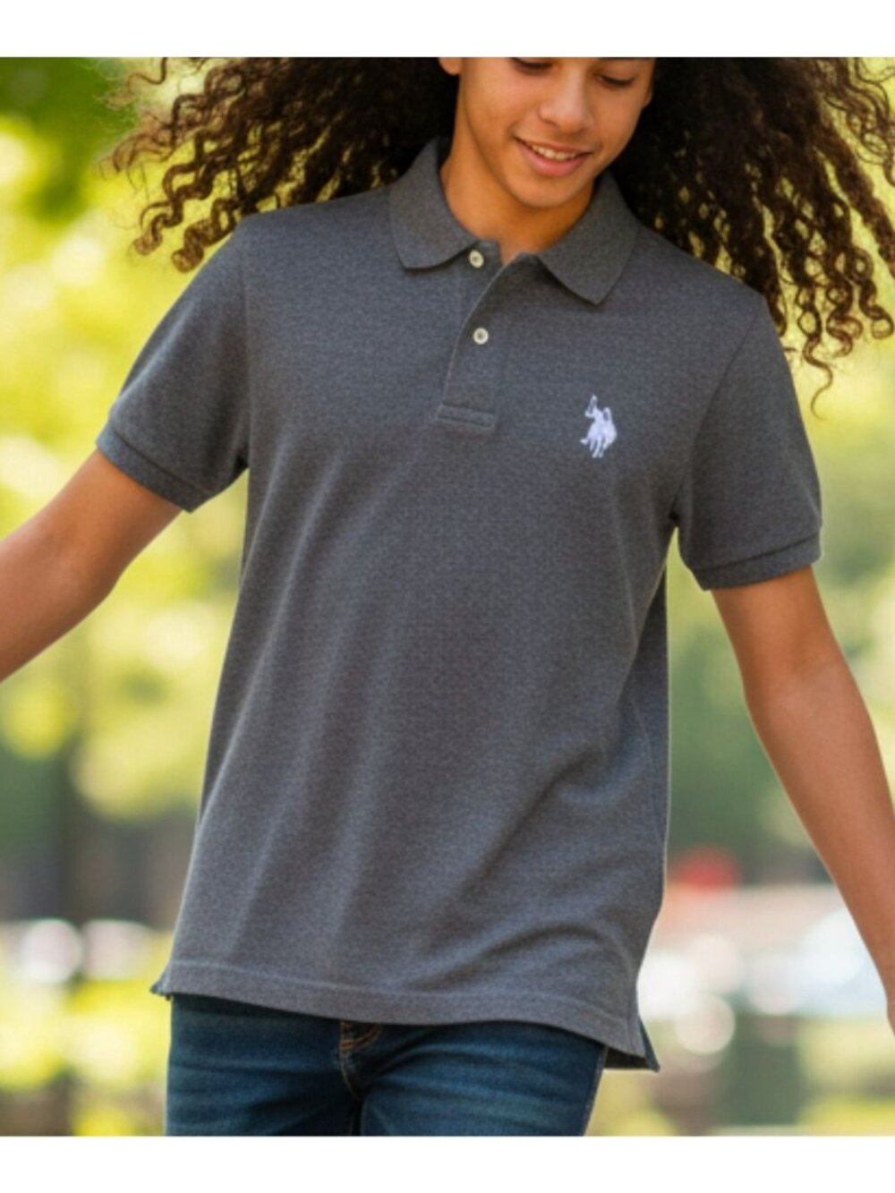 U.S. Polo Assn Boys Gray Short Sleeve Polo Shirt With Embroidered Logo - Picture 2 of 8